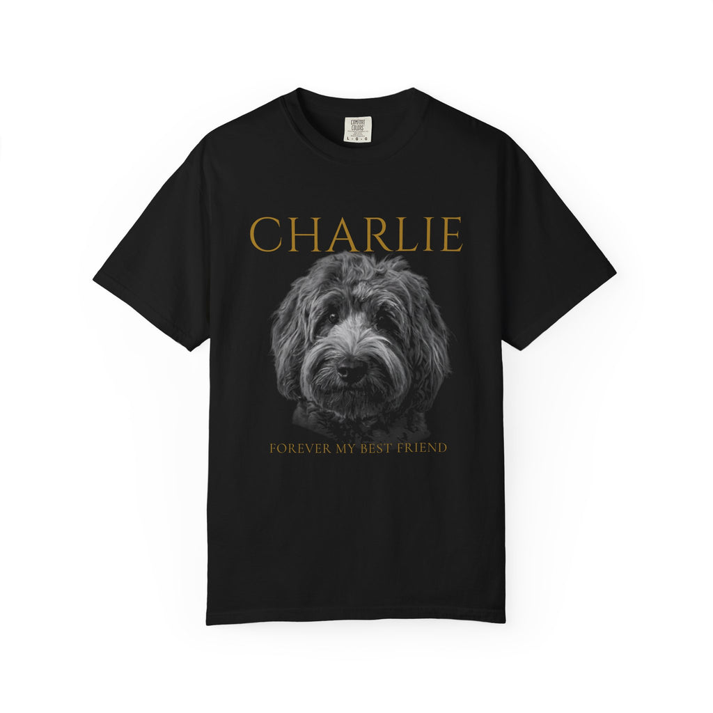 Personalized Dog Memorial T-Shirt — "Charlie" Portrait with "Forever My Best Friend"