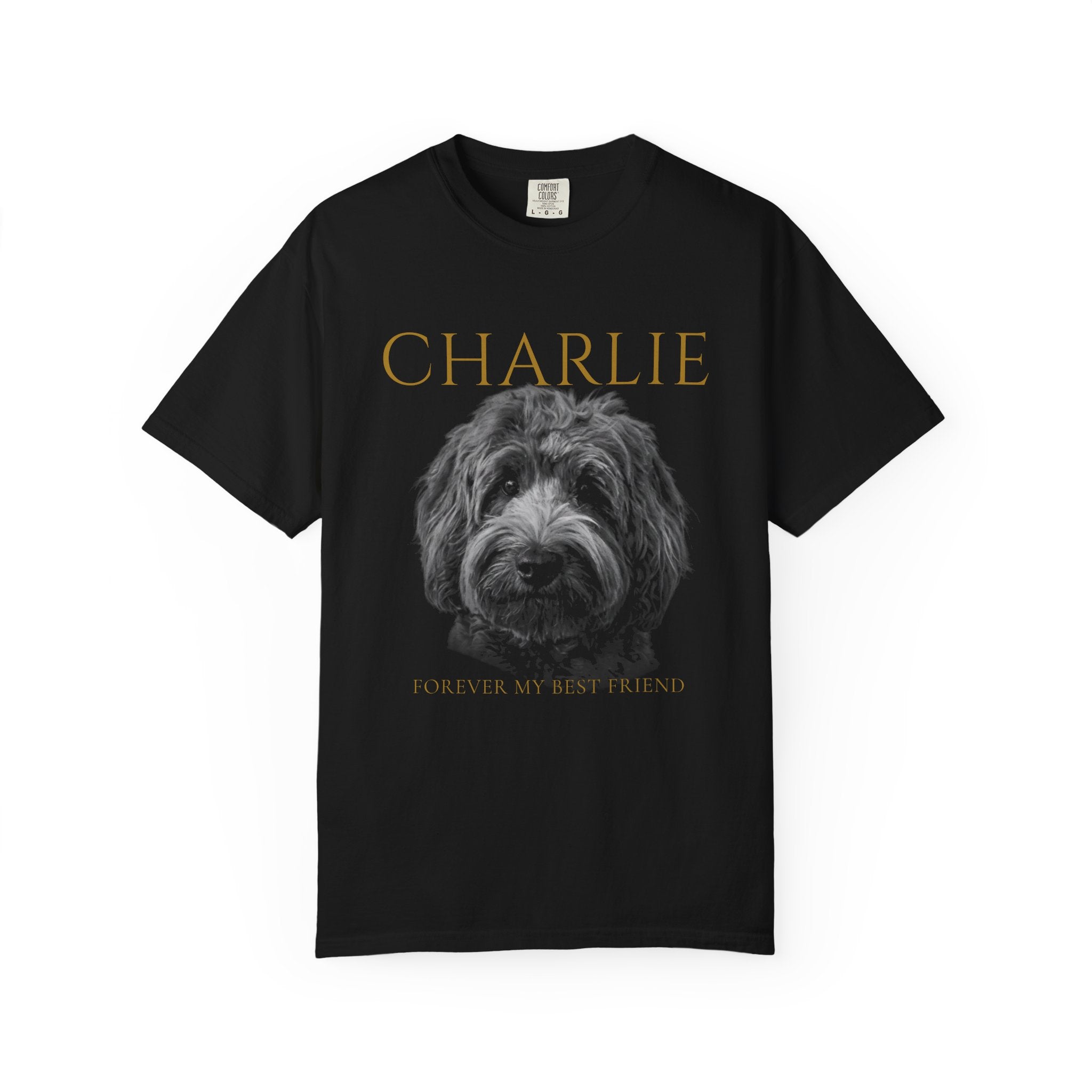 Personalized Dog Memorial T-Shirt — "Charlie" Portrait with "Forever My Best Friend"