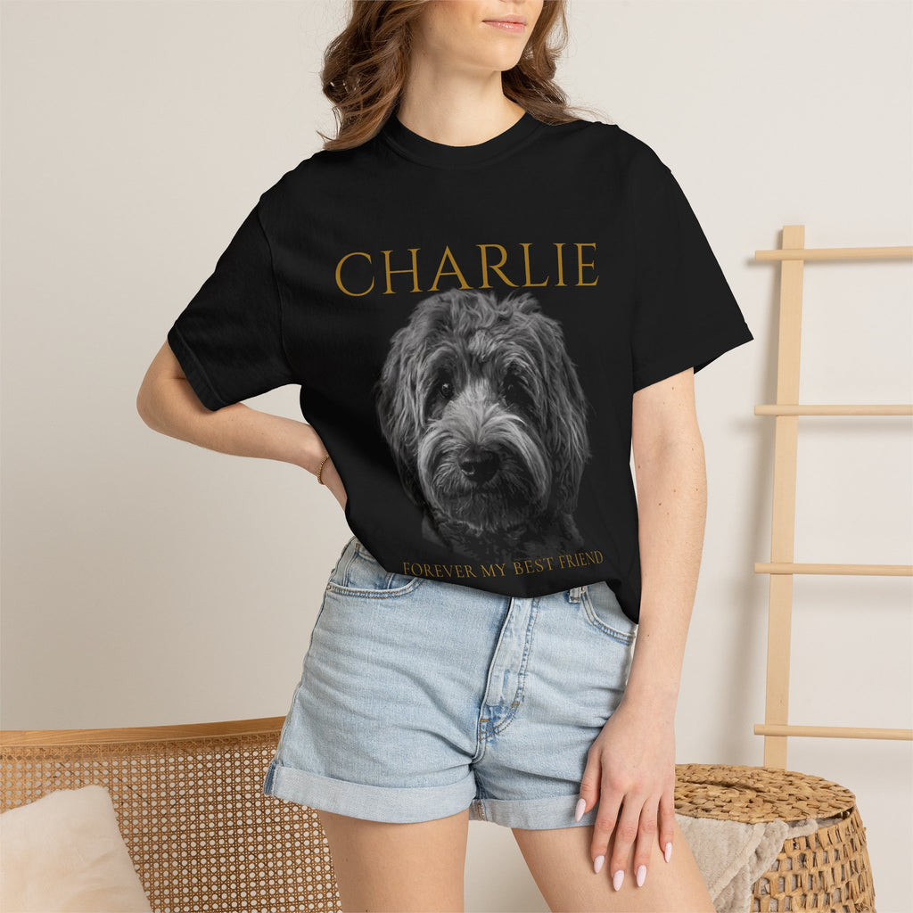 Personalized Dog Memorial T-Shirt — "Charlie" Portrait with "Forever My Best Friend"