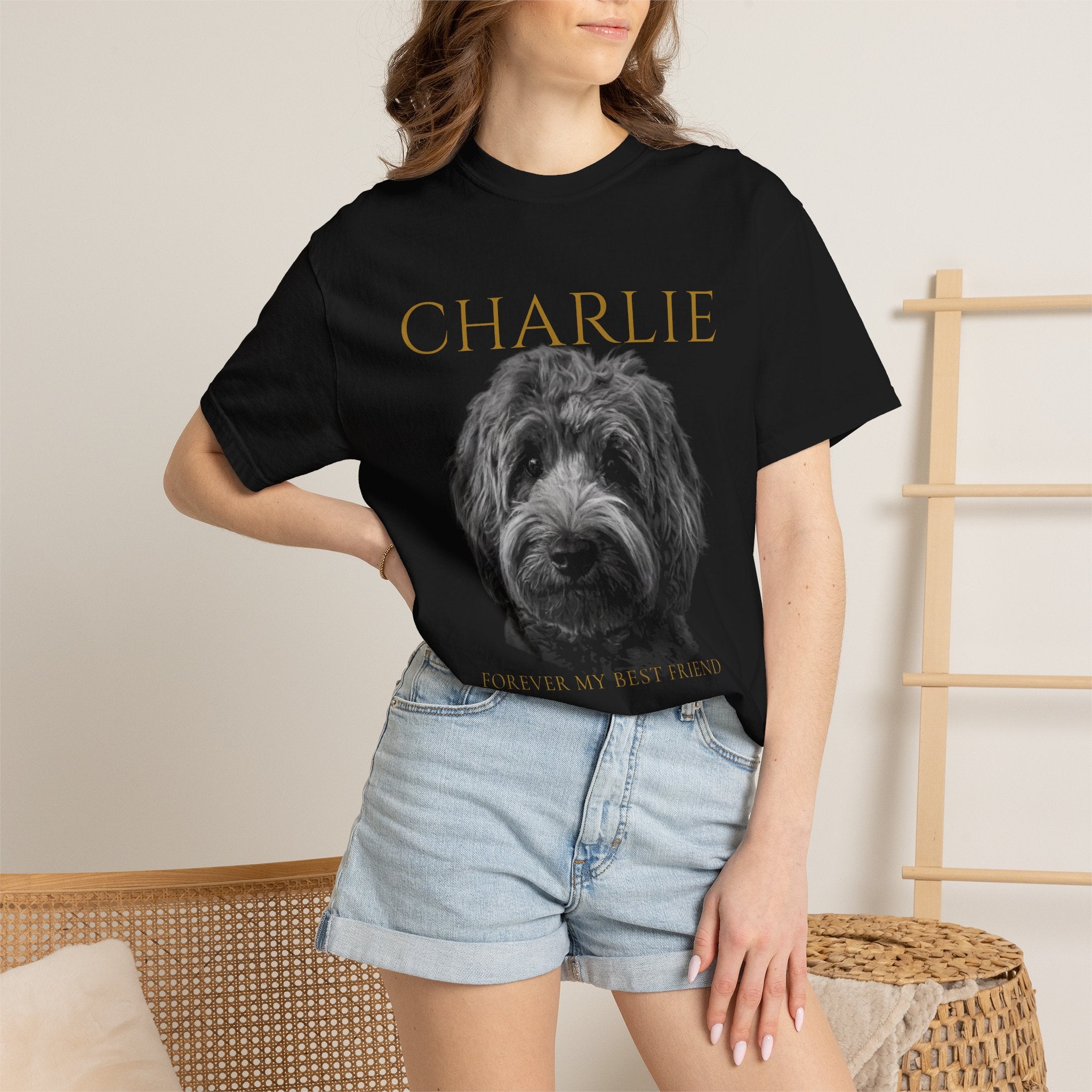 Personalized Dog Memorial T-Shirt — "Charlie" Portrait with "Forever My Best Friend"