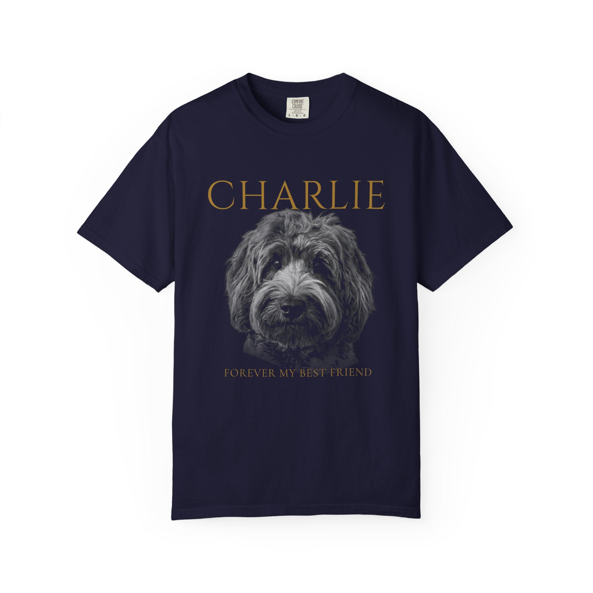 Personalized Dog Memorial T-Shirt — "Charlie" Portrait with "Forever My Best Friend"