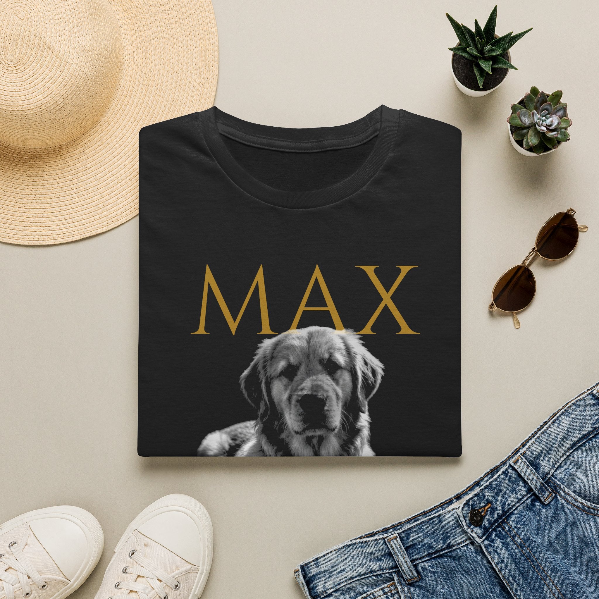 Dog Memorial T-Shirt — Personalized "MAX" Golden Retriever Tribute Tee