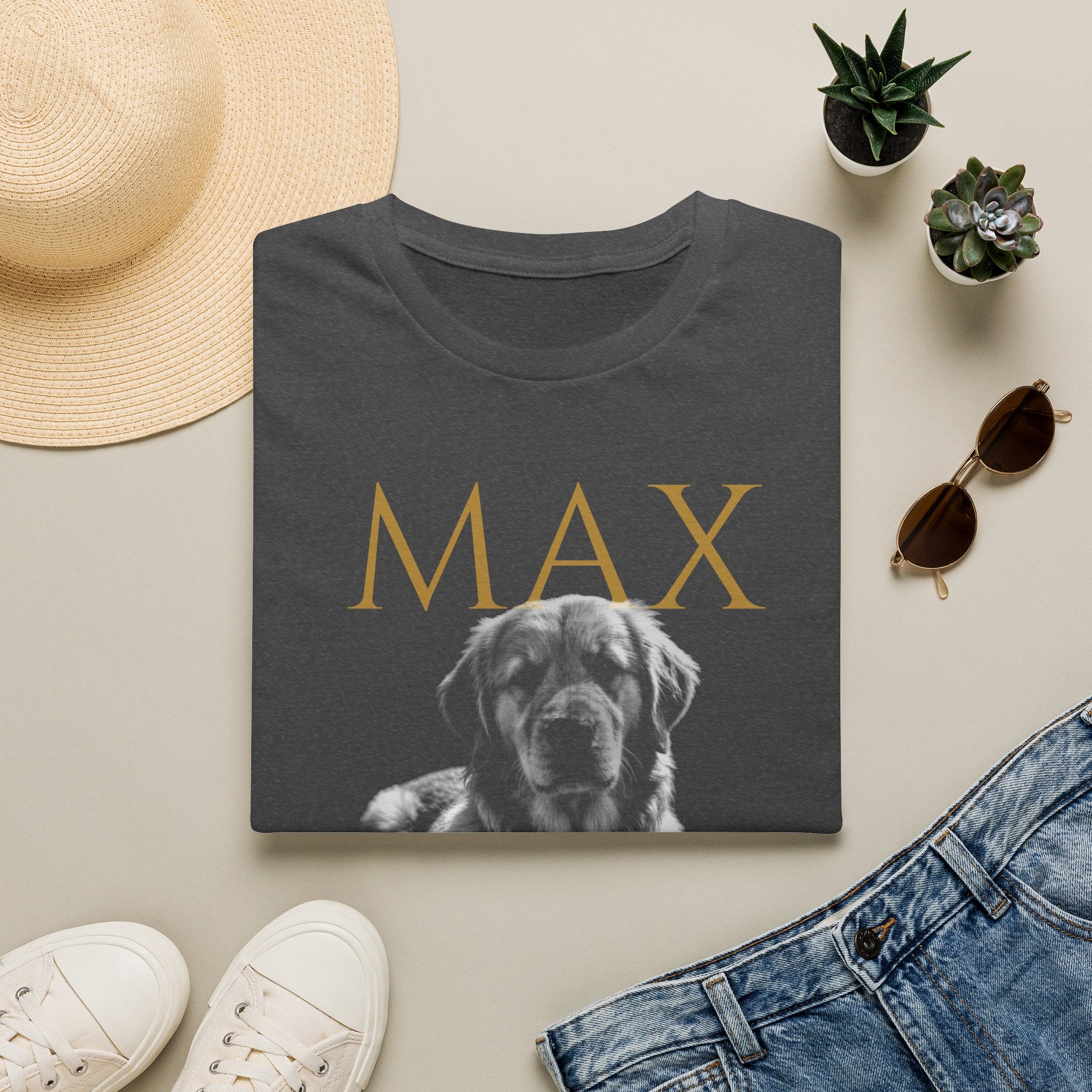 Dog Memorial T-Shirt — Personalized "MAX" Golden Retriever Tribute Tee