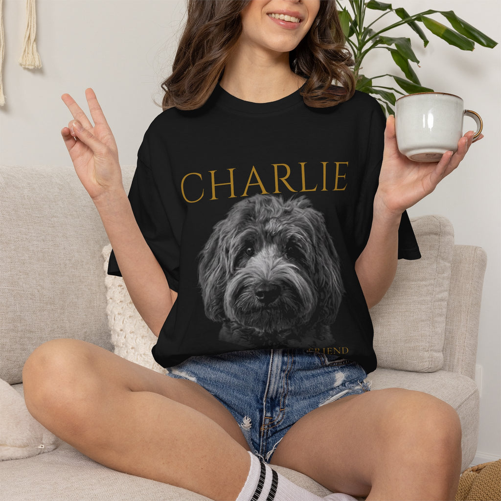 Personalized Dog Memorial T-Shirt — "Charlie" Portrait with "Forever My Best Friend"