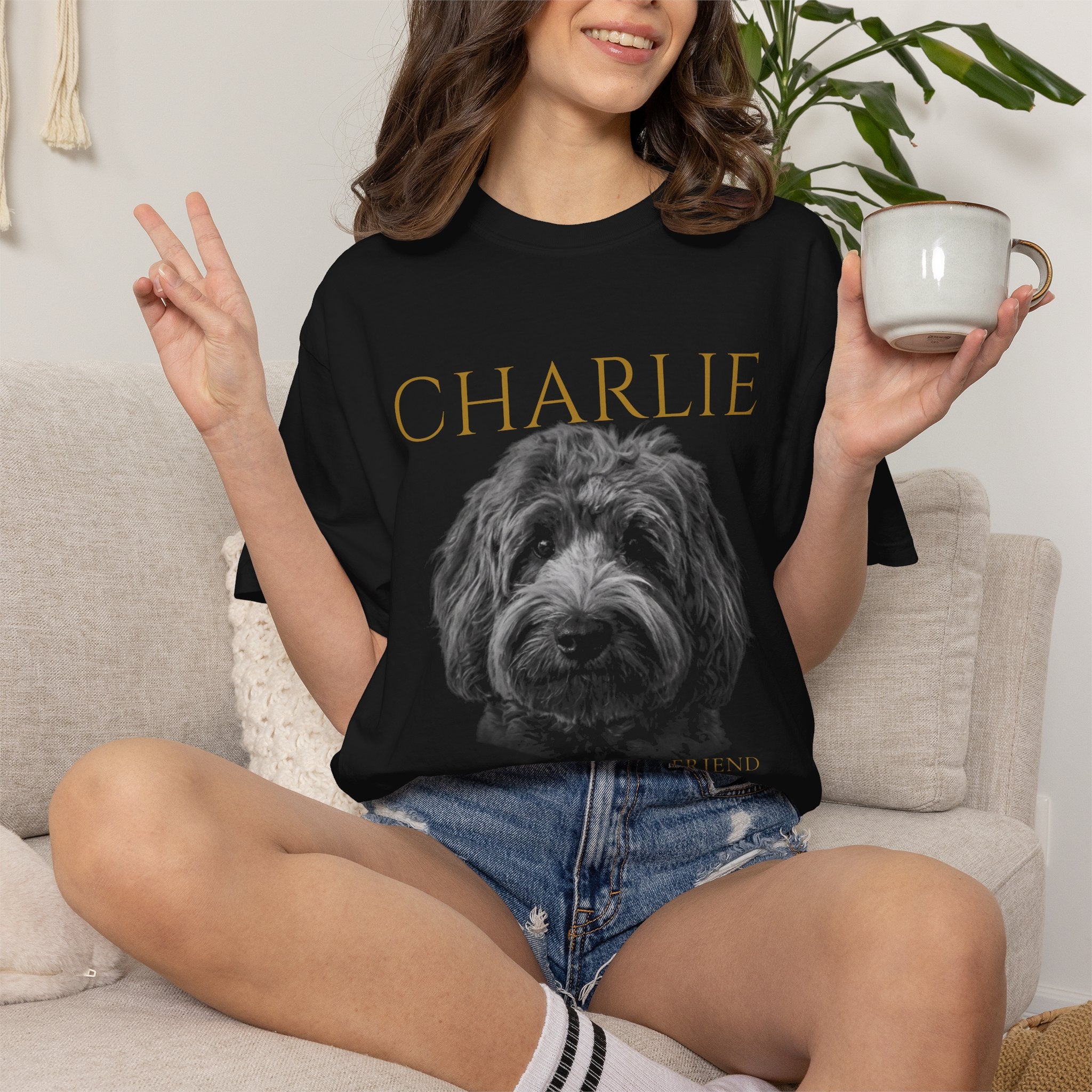 Personalized Dog Memorial T-Shirt — "Charlie" Portrait with "Forever My Best Friend"